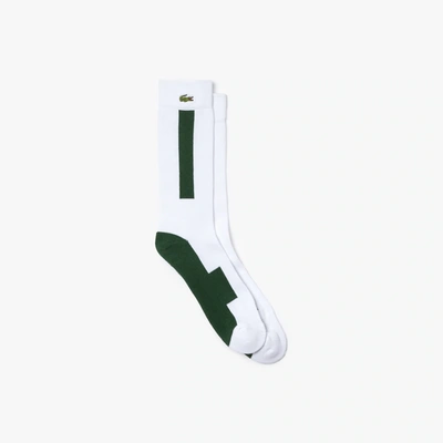 Shop Lacoste Men's Sport Cotton Blend Tennis Socks In White,green
