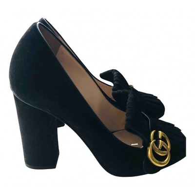 Pre-owned Gucci Marmont Black Suede Heels