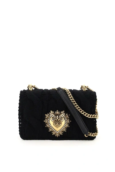 Shop Dolce & Gabbana Nappa And Ribbed Knit Devotion Bag In Black