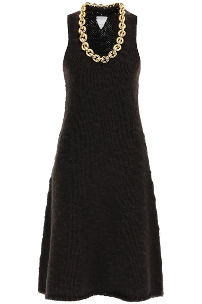 Shop Bottega Veneta Midi Dress With Chain In Brown