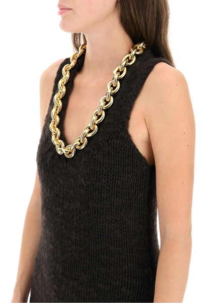 Shop Bottega Veneta Midi Dress With Chain In Brown