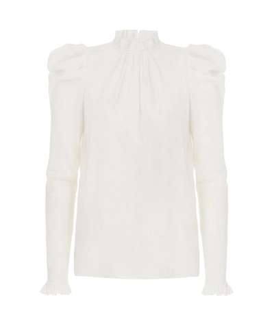 Shop Zimmermann Silk Drape Shoulder Blouse In Pearl In White