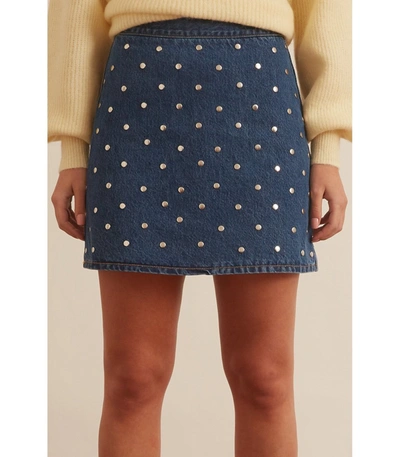 Shop Ganni Stud Denim Skirt In Denim In Blue