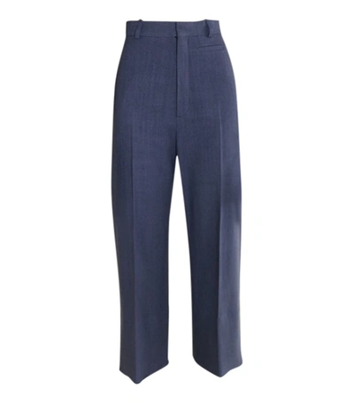 Shop Jacquemus Navy Linen-blend Pants In Blue
