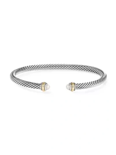 Shop David Yurman Cable Classic Bracelet With Pearl & 18k Yellow Gold