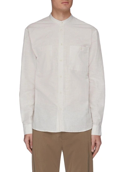 Shop Equil Mandarin Collar Stripe Shirt In Neutral