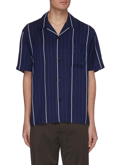 Shop Equil Stripe Bowling Shirt In Blue