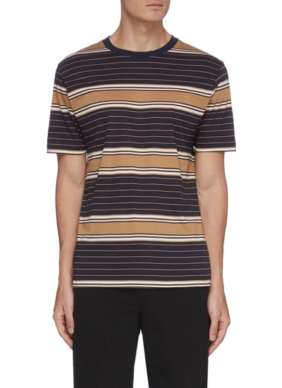 Shop Equil Contrast Stripe Crewneck Cotton T-shirt In Blue