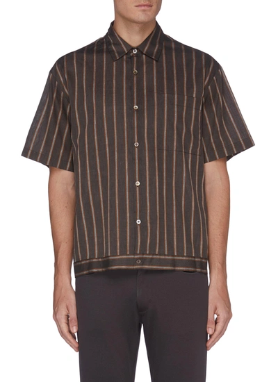 Shop Equil Stripe Print Elastic Hem Shirt In Brown