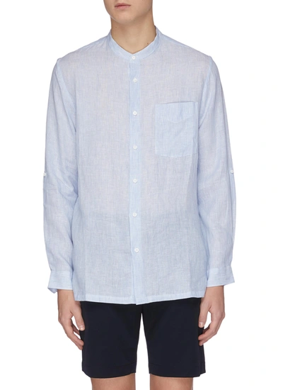 Shop Equil Mandarin Collar Stripe Shirt In Blue