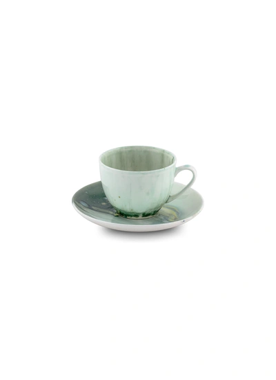 Shop Coralla Maiuri Stone Bone China Teacup And Saucer - Green