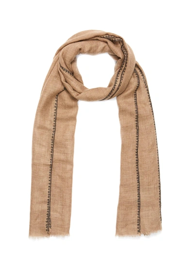 Shop Akee International Floral Embroidered Edge Cashmere Scarf In Neutral