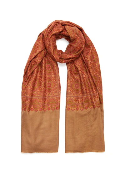 Shop Akee International Geometric Floral Embroidered Pashmina Scarf In Neutral