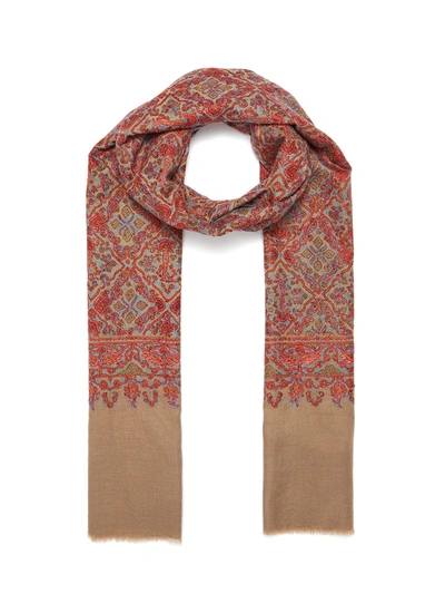 Shop Akee International Geometric Floral Embroidered Pashmina Scarf In Brown