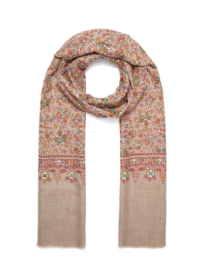 Shop Akee International Floral Embroidered Pashmina Scarf In Neutral