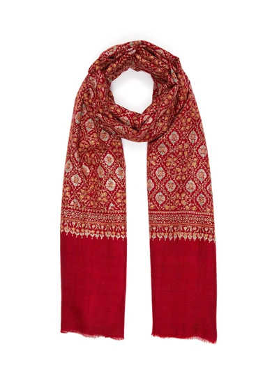 Shop Akee International Geometric Floral Embroidered Pashmina Scarf In Red