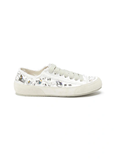 Shop Pedro Garcia 'pariz' Crystal Embellished Frayed Stitch Sneakers In White