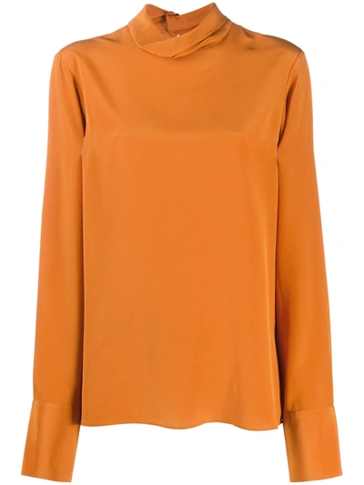 Shop Joseph High-neck Silk Blouse In Orange