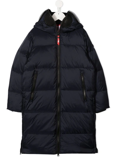 Shop Ai-riders On The Storm Warning Print Hooded Down Jacket In Blue