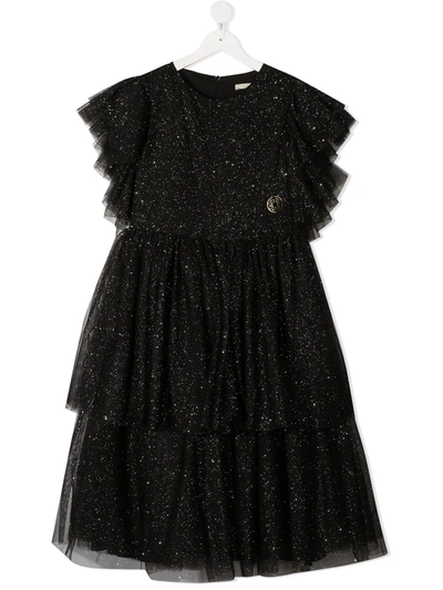 Shop Elie Saab Junior Glitter Embellished Tier Dress In Black