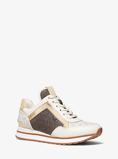 Shop Michael Kors Maddy Two-tone Logo Trainer In Natural