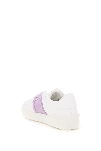 Shop Valentino Rockstud Untitled Sneakers In White,purple