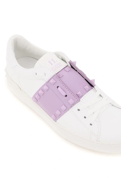 Shop Valentino Rockstud Untitled Sneakers In White,purple