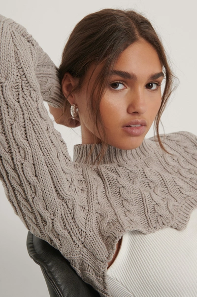 Shop Na-kd Reborn Super Short Cable Knit Sweater In Grey