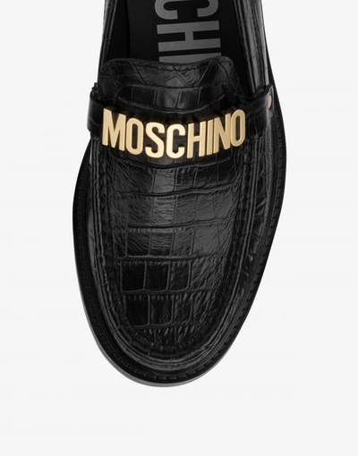 Shop Moschino Croco Calfskin Loafers In Black