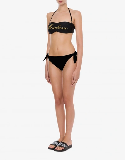 Shop Moschino Bikini Top Logo Embroidery In Black