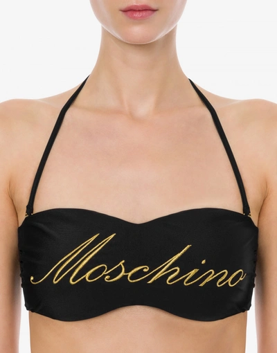 Shop Moschino Bikini Top Logo Embroidery In Black