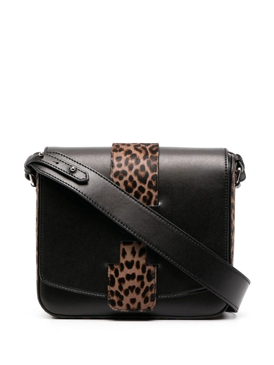 Shop Hogan Leopard-panel Shoulder Bag In Black