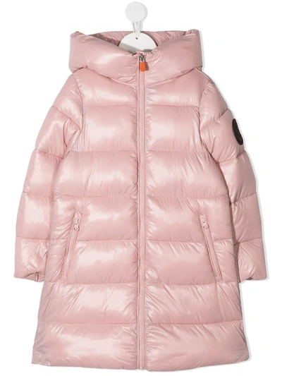 Shop Save The Duck Long Hooded Puffer Coat In Pink