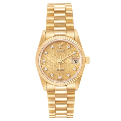 Pre-owned Rolex Champagne Diamonds 18k Yellow Gold President Datejust 68278 Women's Wristwatch 31 Mm