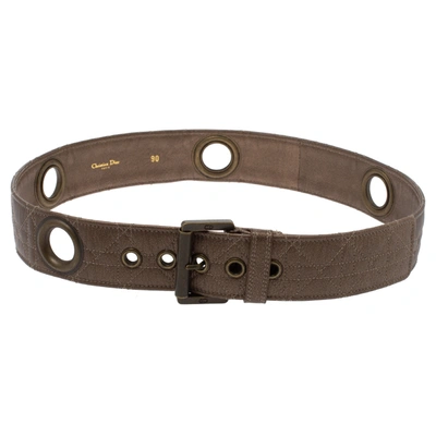 Pre-owned Dior Brown Textured Cannage Leather Grommet Buckle Belt 90cm