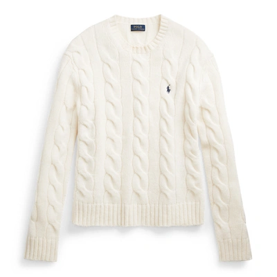 Shop Ralph Lauren Cable-knit Crewneck Sweater In Cream