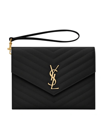 Shop Saint Laurent Monogram Envelope Pouch In Black