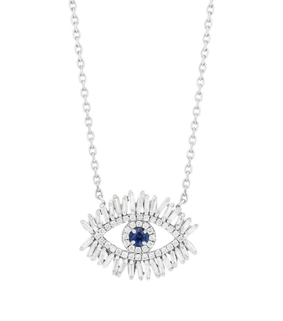 Shop Suzanne Kalan White Gold, Diamond And Sapphire Evil Eye Necklace
