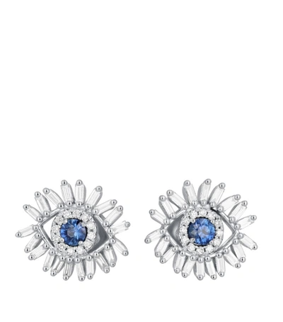 Shop Suzanne Kalan White Gold, Diamond And Sapphire Evil Eye Fireworks Earrings