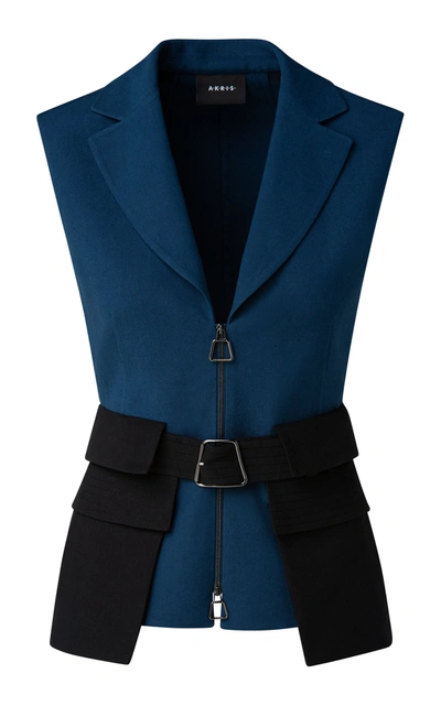 Shop Akris Two-tone Cotton-silk Vest In Blue