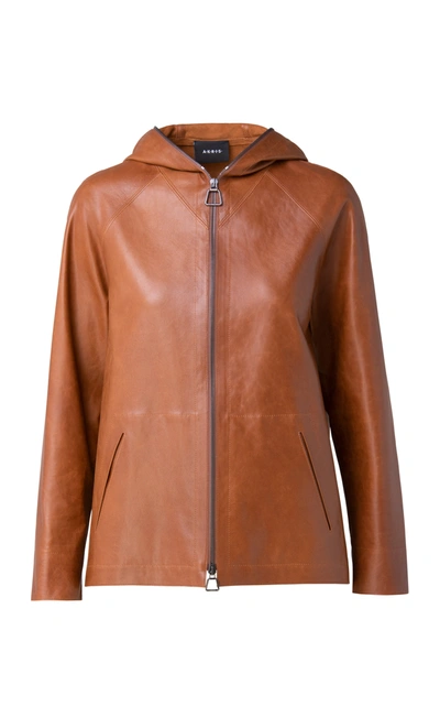 Shop Akris Manon Hooded Leather Jacket In Brown