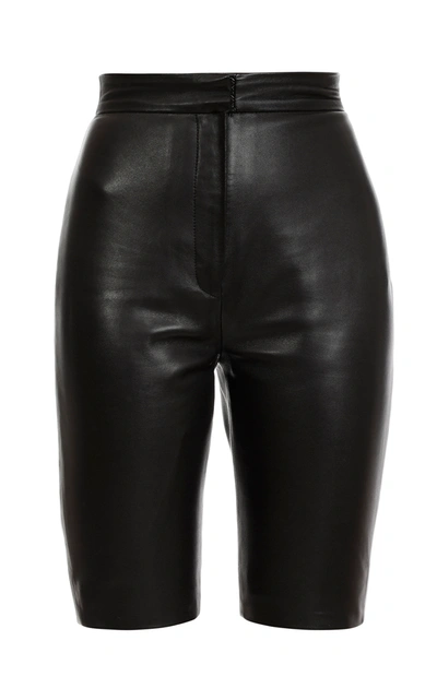 Shop Balmain Women's High Waist Leather Cycling Shorts In Black