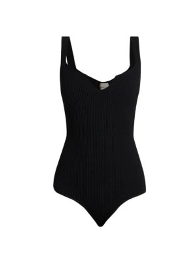 Shop Khaite Yves Rib-knit Bodysuit In Black