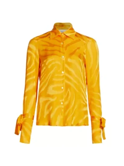Shop Adriana Iglesias Tina Silk Jacquard Shirt In Glow Yellow Zebra