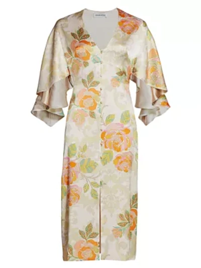 Shop Adriana Iglesias Victoria Floral Jacquard Stretch Silk Dress In Warm Bloom
