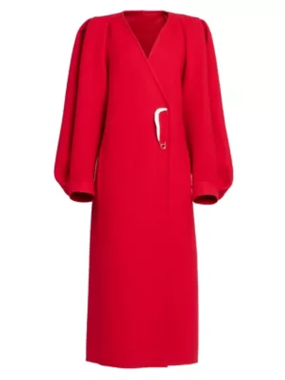 Shop Givenchy Women's Puff-sleeve Safety Pin Long Wool Coat In Pop Red