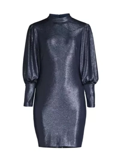 Shop Aidan Mattox Mockneck Long-sleeve Dress In Blue Black
