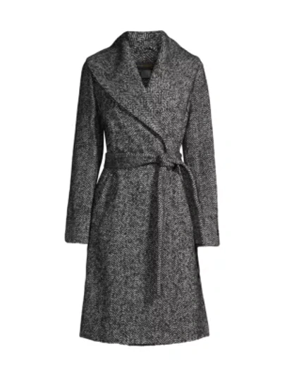 Shop Donna Karan Oversized Wool Tweed Coat In Black White