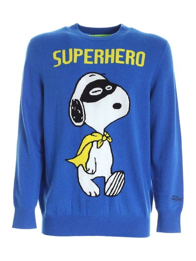 Shop Mc2 Saint Barth Snoopy Hero Intarsia Pullover In Blue