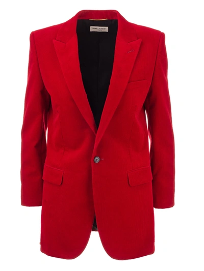 Shop Saint Laurent Corduroy Single-breasted Jacket In Red